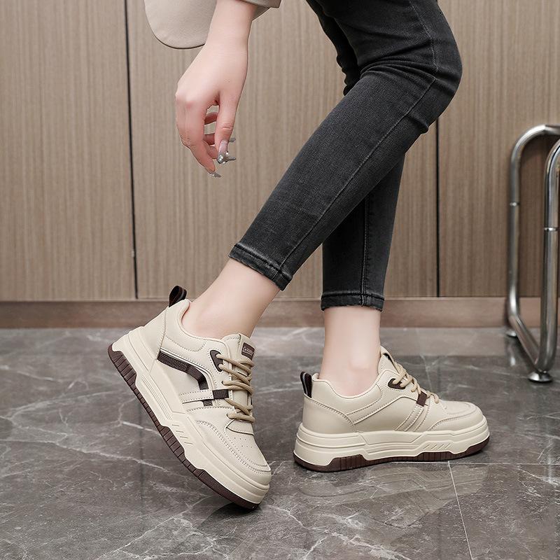 W5110 Nye Vår og Sommer Casual Platform Høydeøkende Damesko Brettsko Allsidig Rund Tå Slitesterk Fargeblokk Trend