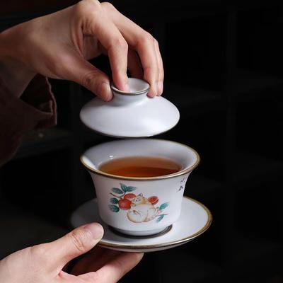 160ml Keramik Gaiwan Ru Brennofen Drei-Talente Gaiwan Vintage Teeschale