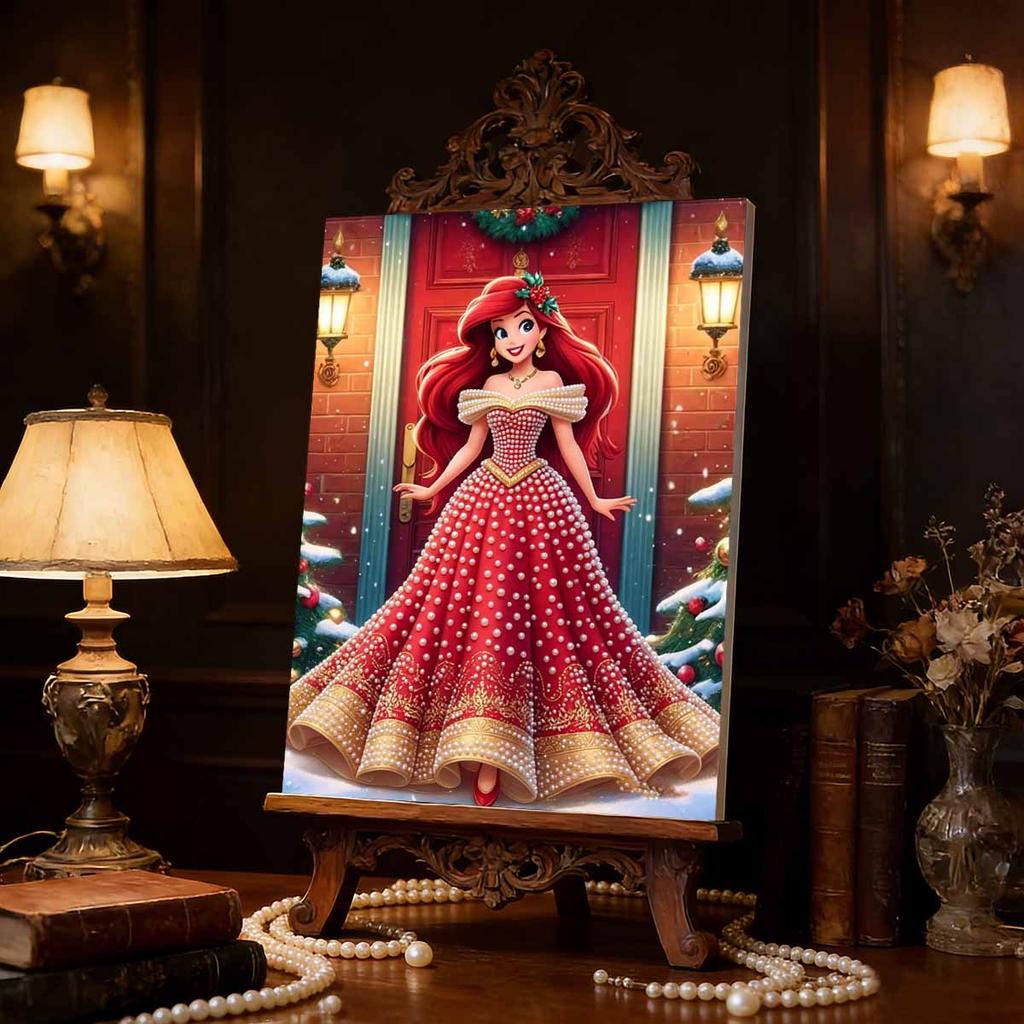 Christmas Red Door Ariel New Pearl-Inlaid Frameless Art | Handmade Pearl Craft, Red Door Snowy Christmas Theme, for Festive Luxury Decor