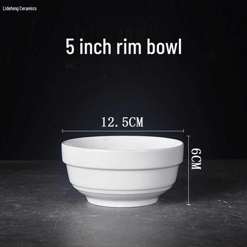 Pure White Ceramic Bowl: Edge Protector Noodle, Rice, Soup, Porridge Bowl for Household and Restaurant Tableware.