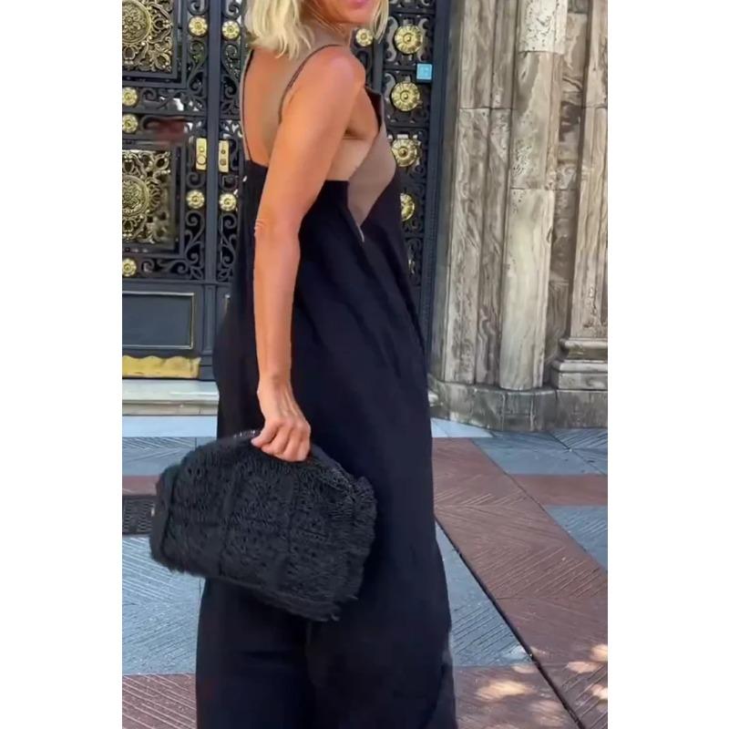 Summer Sleeveless Loose Casual Long Dress New Big Size Women A-line Cross Party Patchwork Dress Sweet Streetwear Sexy Clothing