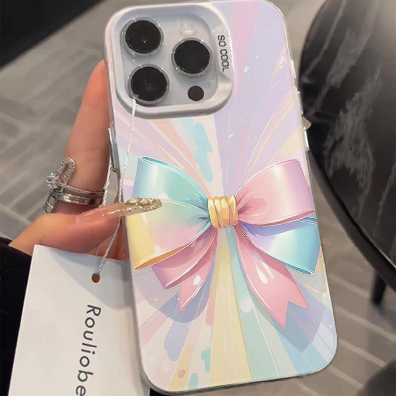 Colorful Bow Case Phone Case For IPhone 17 Air 16 16e 15 14 13 12 11 Pro Max 8 7 Plus Chiffon Texture Back Cover