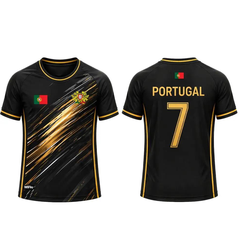 Unisex 2026 Portugal Flagge Fußball Gedenk-T-Shirt Atmungsaktiv Outdoor Training Herren Damen Lässig Kurzarm Trikot