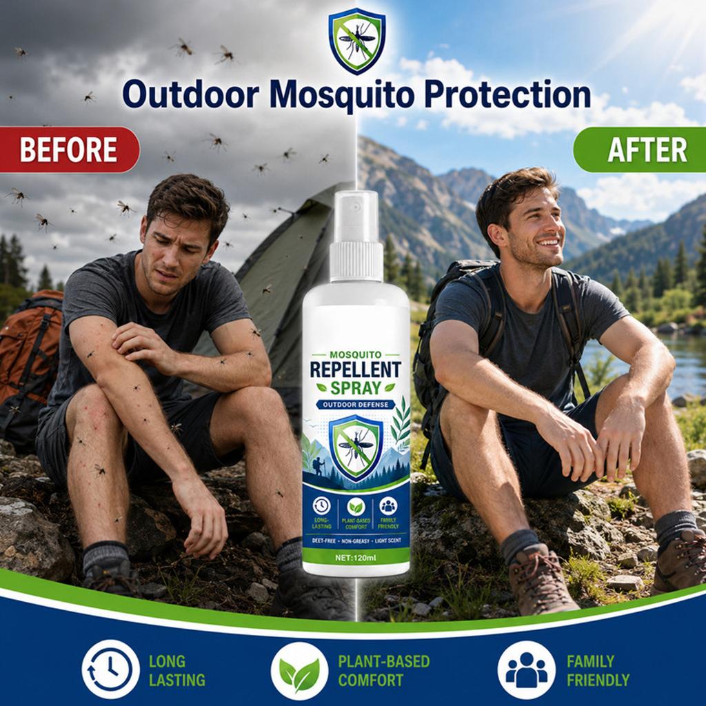 Mückenschutzspray 120ml Langanhaltend Pflanzenbasierte Formel Nicht fettend Leichter Duft DEET-frei Outdoorschutzspray für den Familiengebrauch