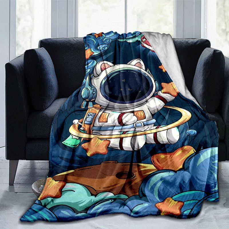 

1pc Astronaut Printing Lightweight Flannel Blanket, Comfortable and Warm Blanket, for Camping Sofa Bed and Couch Office, Suitable for Gift Bl 100x150cm