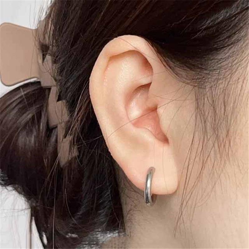 1PC Stainless Steel 10/12/16mm Antiallergic Simple Punk Circle Earrings for Women Men Jewelry Gift