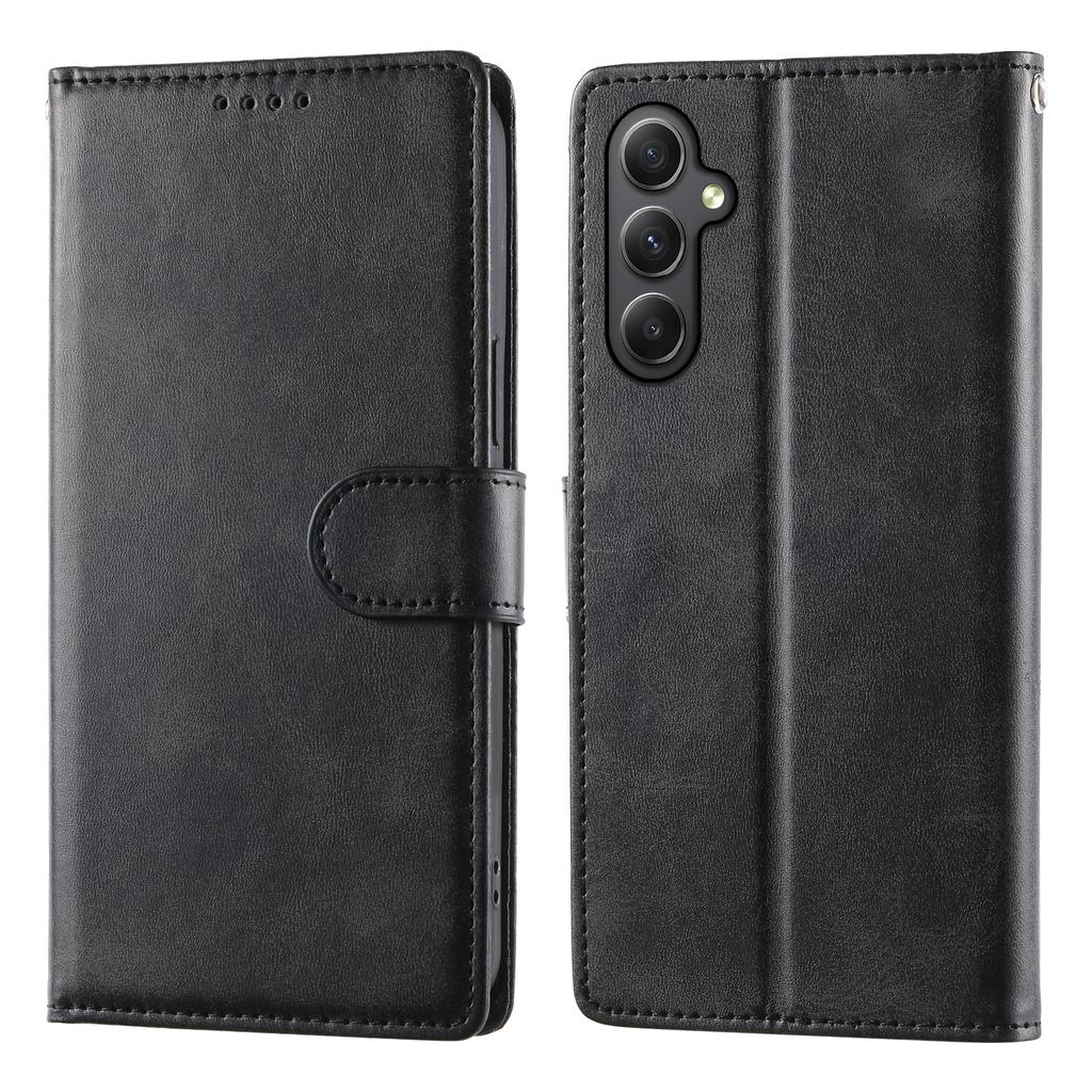 For Samsung Galaxy A35 5G Case Stand Wallet Calf Texture PU Leather Flip Phone Cover with Wrist Strap