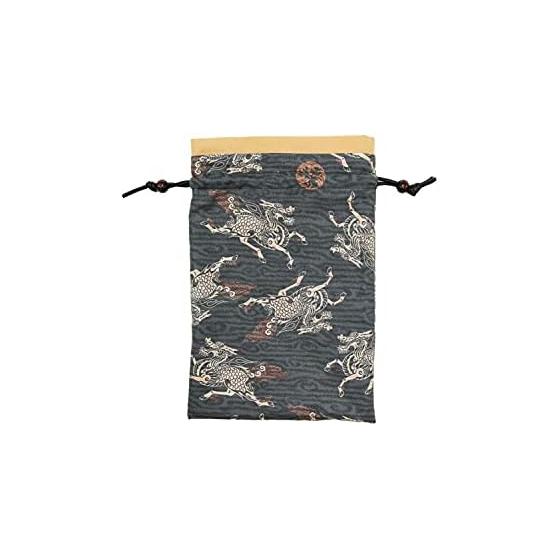 Goshuin book holder, drawstring bag, goshuin book bag, goshuin book case, made in Japan, Japanese pattern (Kilin, gray)