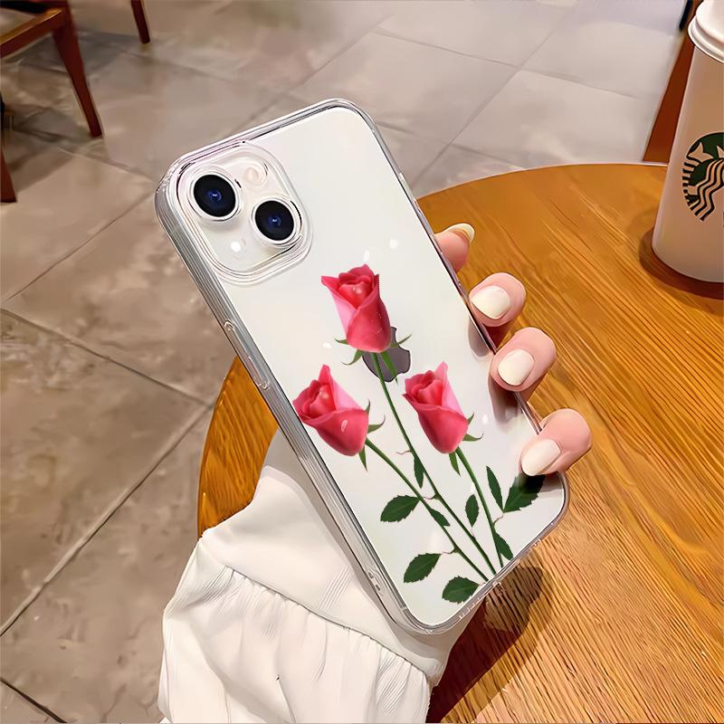 Simple Rose Mobile Phone Case Is Suitable for Apple 17/16promax Trendy Women's iPhone15p Transparent Soft Case.