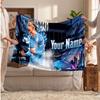 Erling Haaland Personalized Fleece Blanket With Football Logo, Custom Name Text Soft Warm Home Throw Blanket