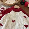 Girls winter red thickened love knitted sweater 2026 winter new baby girl Korean version foreign style pullover sweater