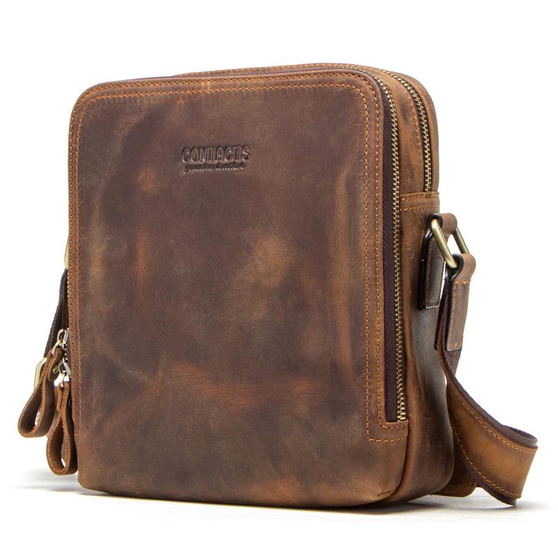 Czarny Anioł Retro Skóra Crazy Horse Męska Torba Na Ramię Crossbody