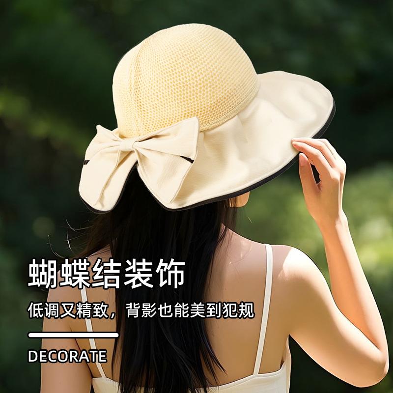 New Portable Bow Big Edge Hat Women's Foldable Sunscreen Hat Beach Sun Hat Breathable Versatile Fisherman Hat