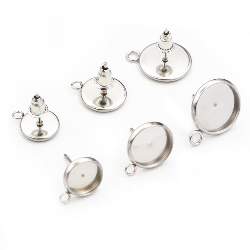 

20pcs Stainless Steel Earring Stud Blank Base Setting Tray Fits 8-12mm Cabochons DIY Earring Jewelry Making Accessories Findings 8mm 20pcs