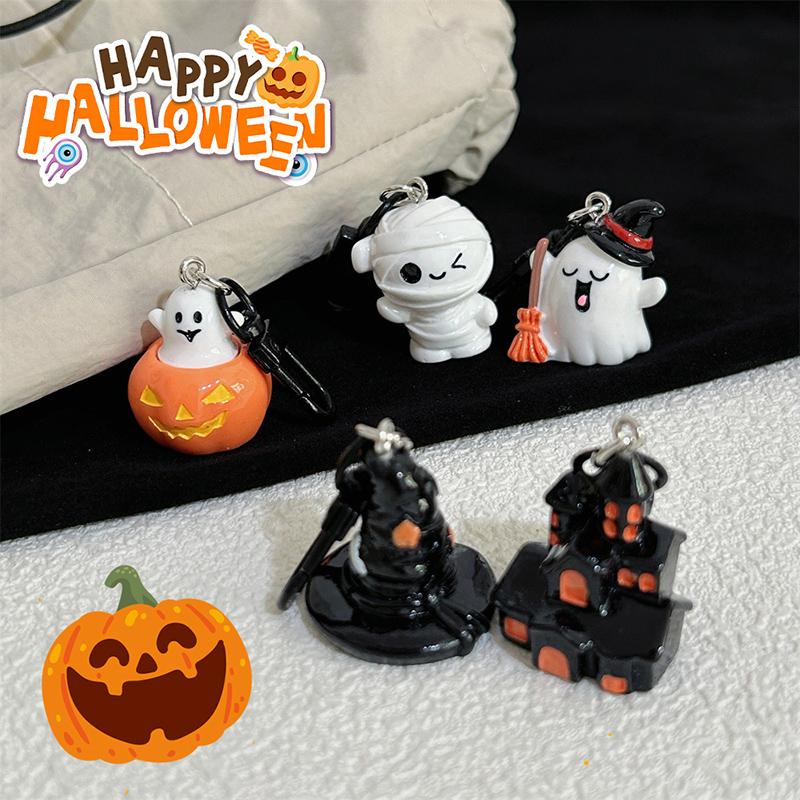 Halloween Luminous Ghost Keychain Halloween Decoration Party Accessories Mini Resin Ghost Pumpkin Keyring Backpack Pendant Gift