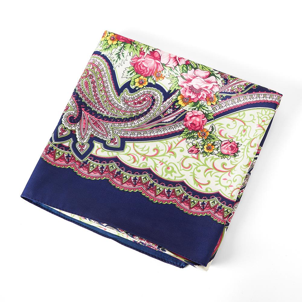 100cm Ladies Retro Floral Printed Summer Beach Shawl Scarf Large Square Foulard Scarfs Hijabs