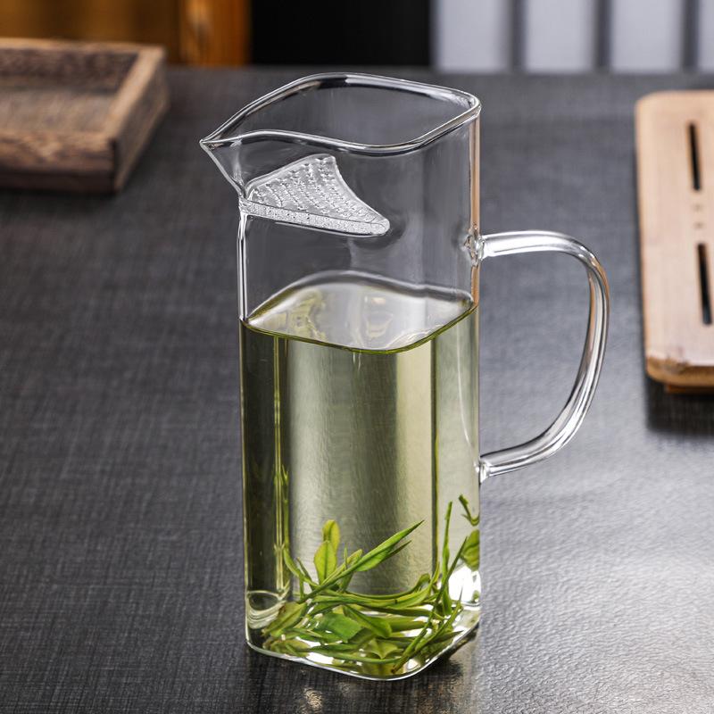 Thickened glass fair cup green tea brewer teapot heat-resistant square crescent moon filter tea leak integrated tea separator