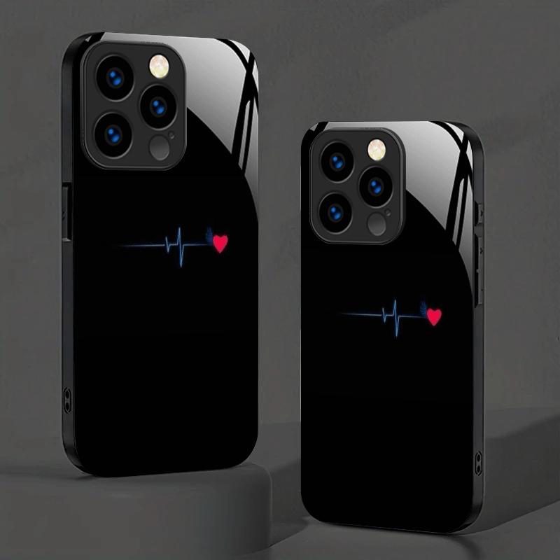 Creative ECG Tempered Glass Phone Case in Black for iPhone 17 16 16ProMax 15 14 13 12ProMax 11 11Pro Anti-drop protection
