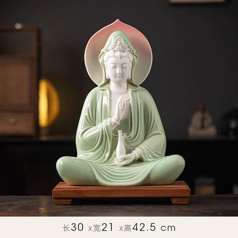 Free Pose Guan Yin Buddha Statue, White Ceramic Sitting Bodhisattva Sculpture, Serene Goddess of Mercy for Zen Home Temple Decor