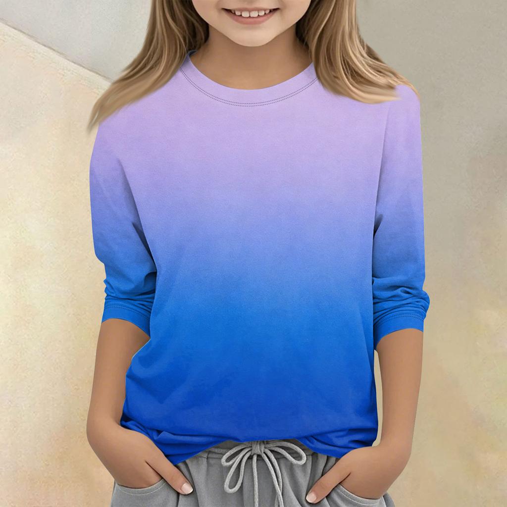 Children's Printed Round Neck Seven Quarter Sleeve Casual T-shirt