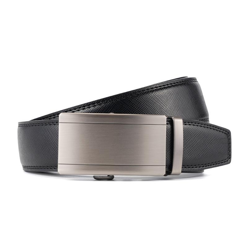 

Ремень из натуральной кожи с автоматической пряжкой из коровьей кожи, пряжка из сплава, деловой повседневный ремень для брюк, ремень для людей среднего возраста и молодежи 130cm
