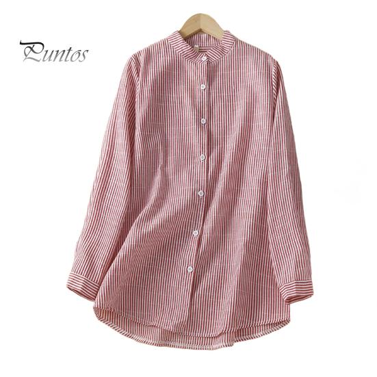 

Женская рубашка с воротником-стойкой, длинным рукавом, однобортная рубашка, вертикальный полосатый принт, свободный крой, офисная женская блузка M розовый