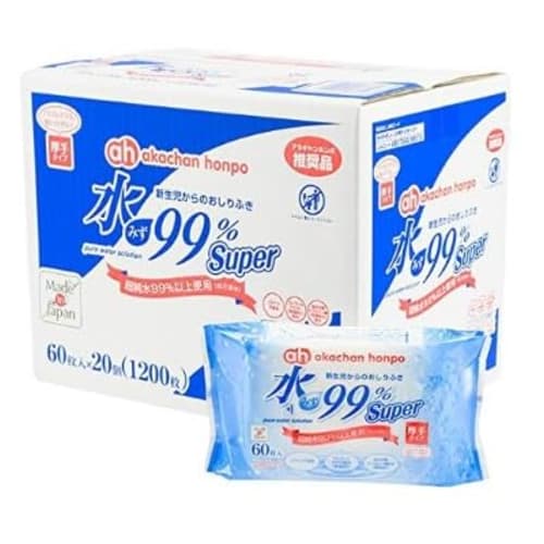 99% Water Super Baby Wipes for Newborns, Thick Type, 60 Sheets x 20 Packs, Bonus Included
