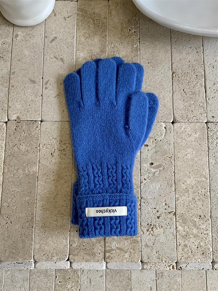 Women's Pink Wool Blend Knitted Gloves - Korean Style Cute Windproof Winter Cycling Gloves