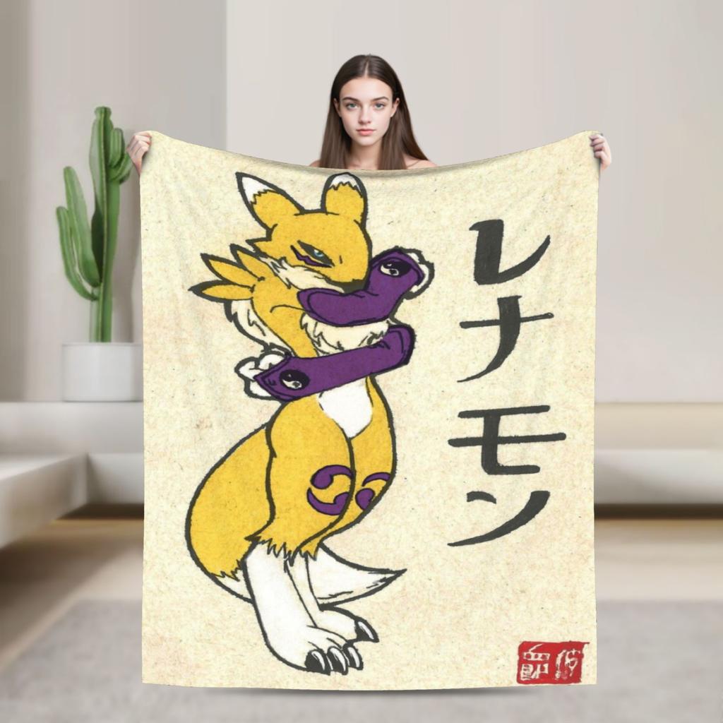 Anime Renamon Cozy Blankets For Sofa Home Novelty Bedding Throws Winter Travel Car Flannel Bedspread