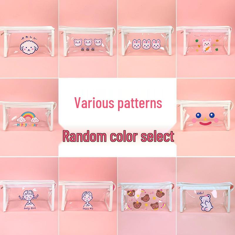 Three-Layer Large Capacity Transparent Pencil Case for Girls - Morandi Style for Students