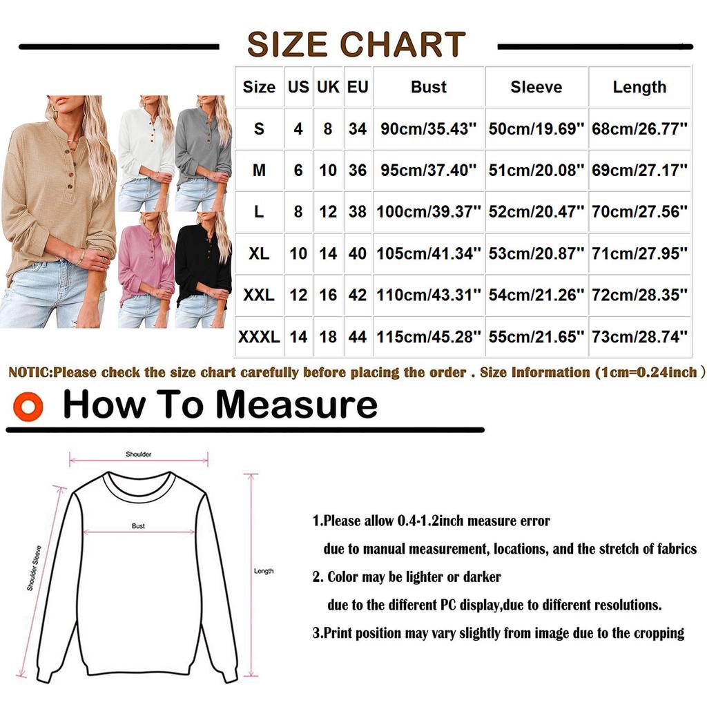 Women's Casual T-Shirt Buttons V-Neck Long-sleeved Knitted Shirt Blouse Tops