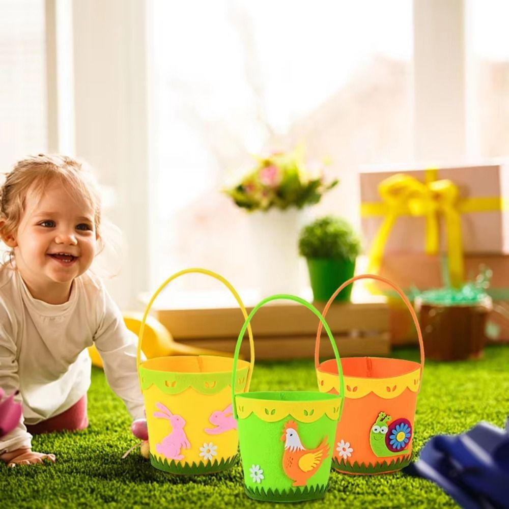 Cartoon Rabbit Egg Basket Colorful Chicken Egg Hunt Basket Easter Felt Basket  Children Gifts