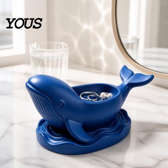 Functional Resin Whale Figurine 3D Printed Shaped Storage Bowl, Ocean Theme Jewelry Tray for Entryway Key Organizer Vanity, Multifunctional