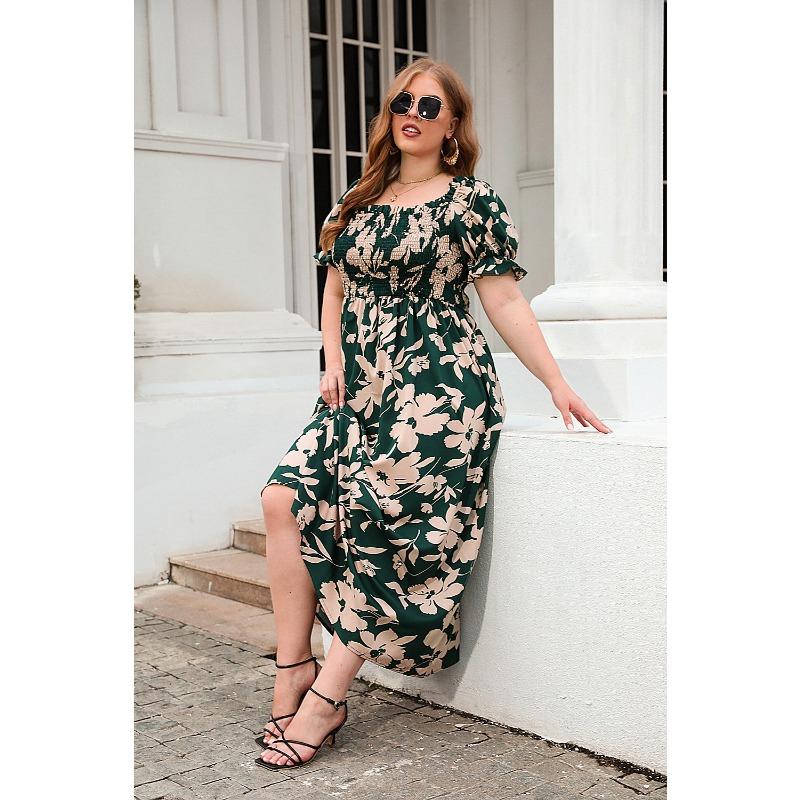 Vestido feminino de verão plus size estampado casual vestido de férias boêmio elegante midi vestidos longos