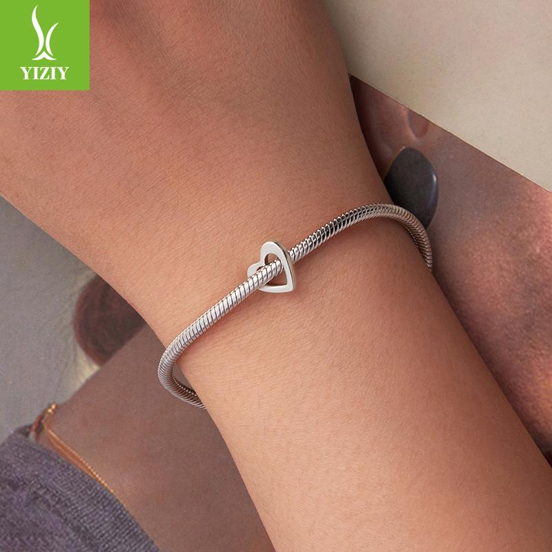 S925 Sterling Silver Simple Love Beaded Loose Beads Cold Wind Diy Jewelry Accessories