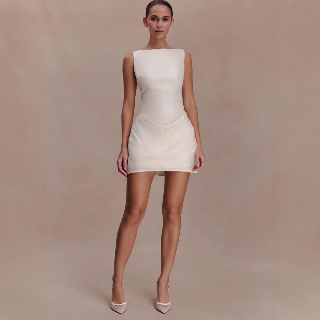 Women's New Fashion Sleeveless Pleated Hip-wrapped Short Skirt, New High-end Backless European and American Dresses for Women