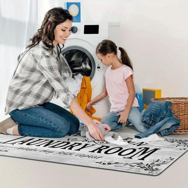 Laundry Room Runner Rug Non Slip Washable Waterproof Laundry Floor Mats for Home Washroom Bathroom Decoration