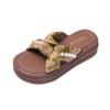 Bow Thick-soled Cool Slippers Women's Summer Wear 2025 New Versatile National Style Sandals Pearl Beach One-word Slippers