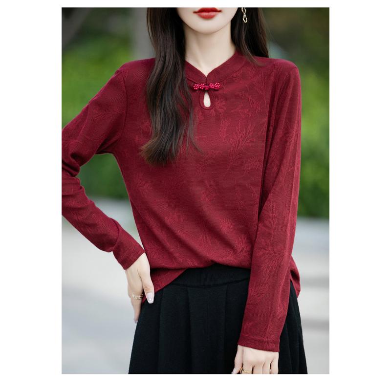 Women's Autumn Winter New Chinese Style Sweater Loose Long Sleeve Button Decor Casual Knitted Base Layer Top