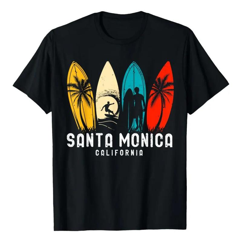 Camiseta Retr? De Design De Surfista De Santa Monica Beach C S