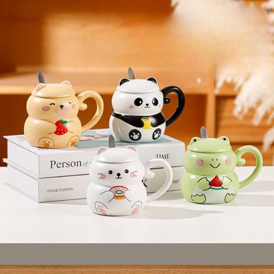 Κούπα Γάλακτος Φούφου Σχήματος Ζωάκι Κινουμένων Σχεδίων με Καπάκι και Κουτάλι Χαριτωμένη Οικιακή Κούπα Γάλακτος Πρωινού Κεραμική Κούπα Νερού Γραφείου
