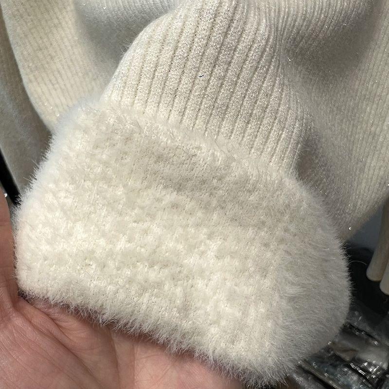 Women Solid Bright Fleece Warm Sweaters Casual Slim-fit Elegant Pullovers Half Turtleneck Long Sleeve Knitwear Jumpers