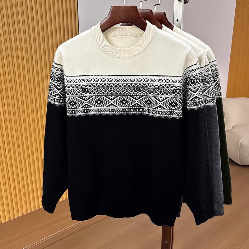 Yiliteng Men's Minimalist Color-Block Business Casual Knit Sweater