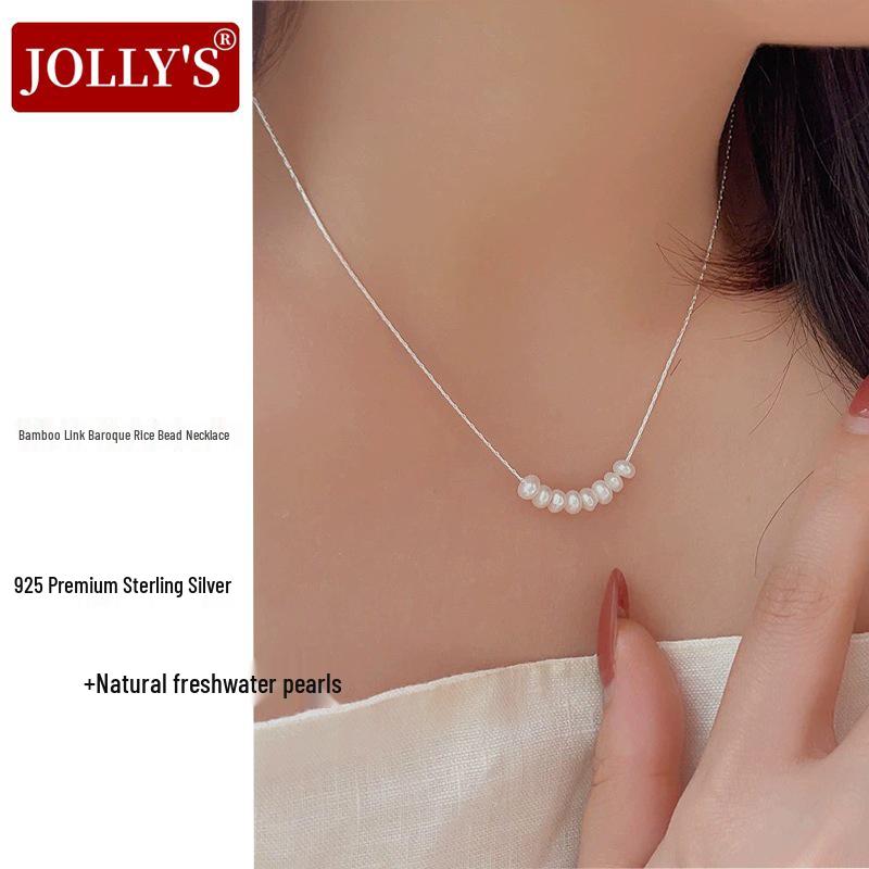 2024 Korean Style: 925 Sterling Silver Bamboo Link Chain with 8 Freshwater Pearls for Women