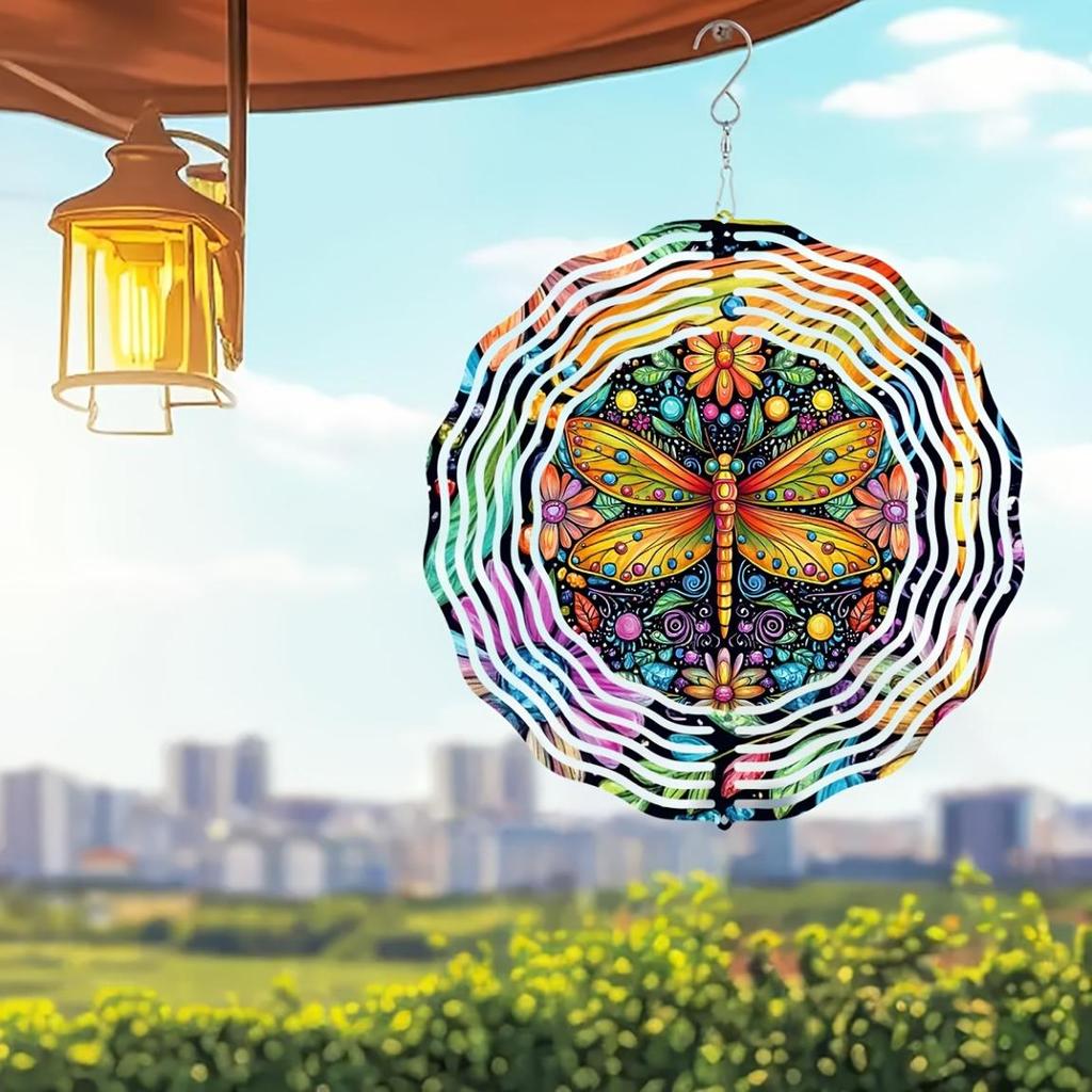Colorful Dragonfly Wind Spinner – 10-Inch 3D Laser-Cut Metal Art, 360° Rotating Hook for Smooth Motion – Handcrafted Outdoor/Indoor Kinetic Decor