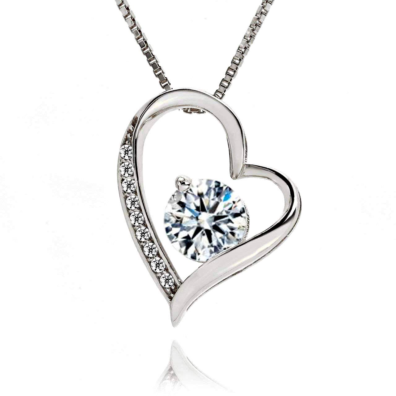 

[Christmas Fair] Lovamor Women s Open Heart Necklace with CZ Diamonds (Silver)