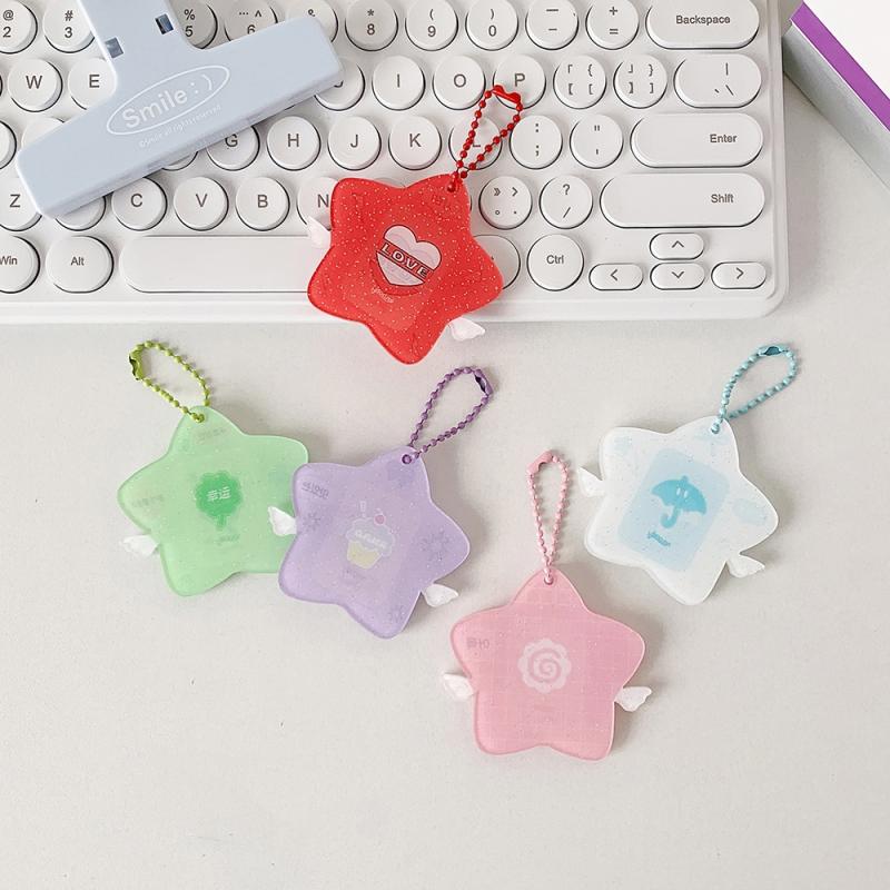 Ins Style Korean Style Pentagram Wings Hard Card Folder Brick Acrylic 1 Inch Id Photo Storage Display Pendant Keychain Ornaments