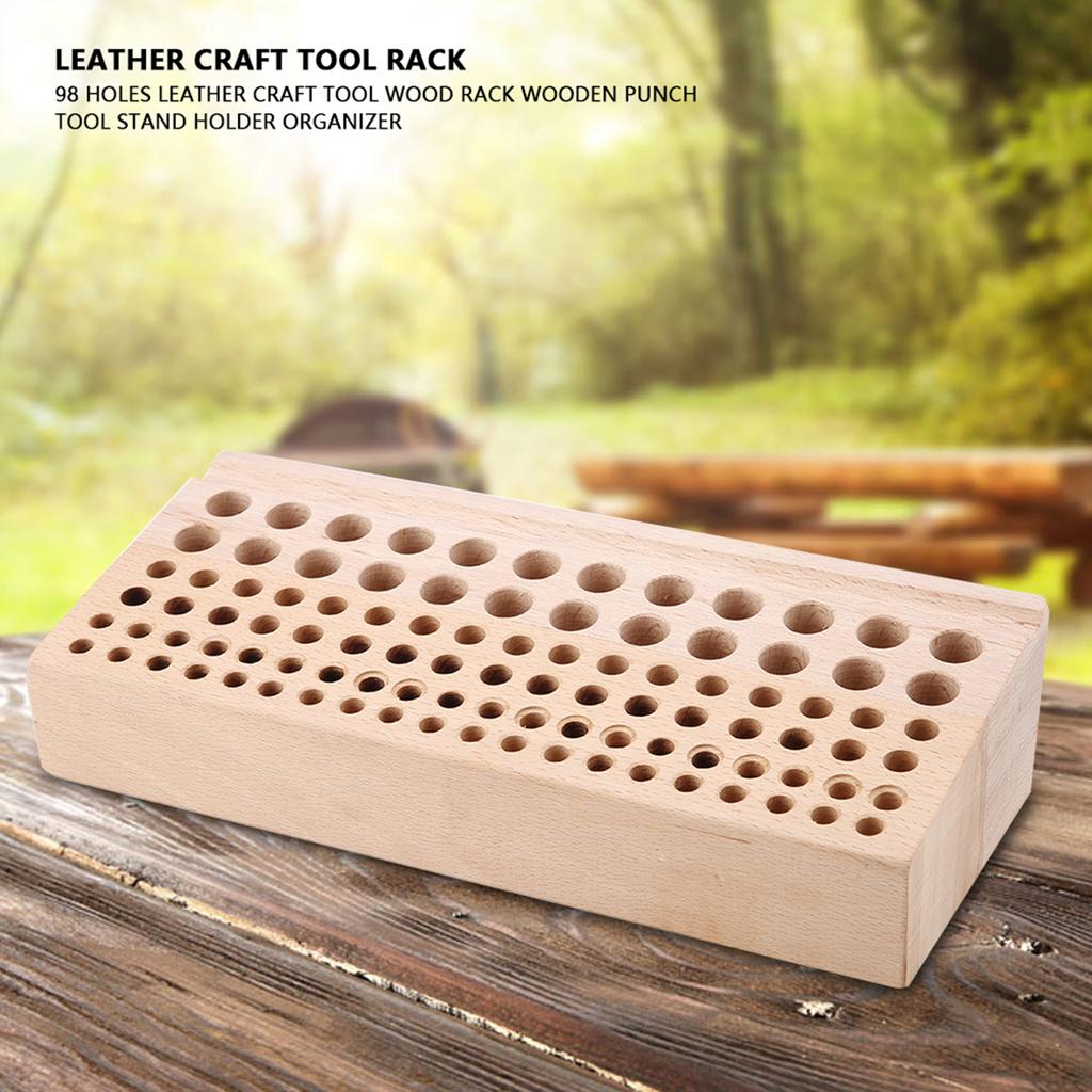 98 Holes Leather Craft Tool Wood Rack Wooden Punch Tool Stand Holder Organizer