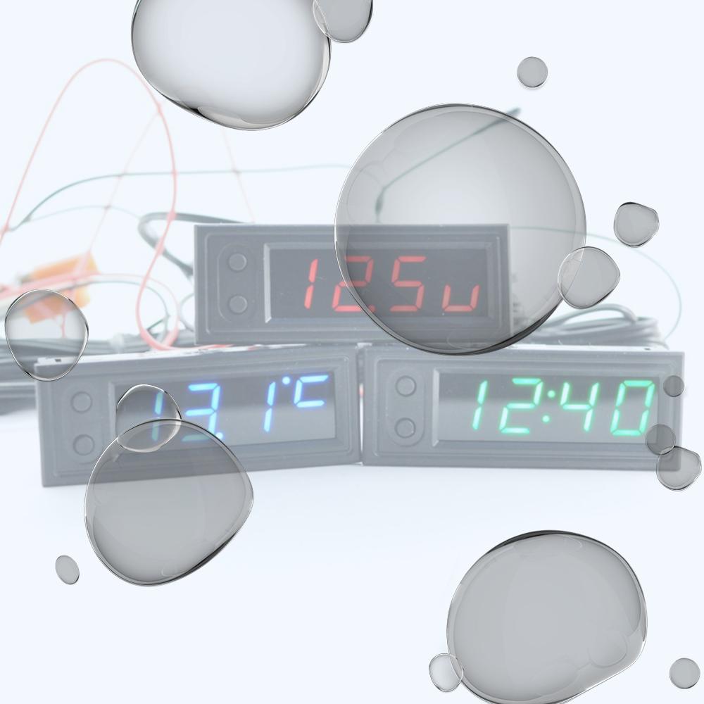 3 in 1 Car Temperature Clock LED Display Digital Clock Voltage Tester Luminous Electric Voltage Meter 12V Vehicle Interior Parts rosso