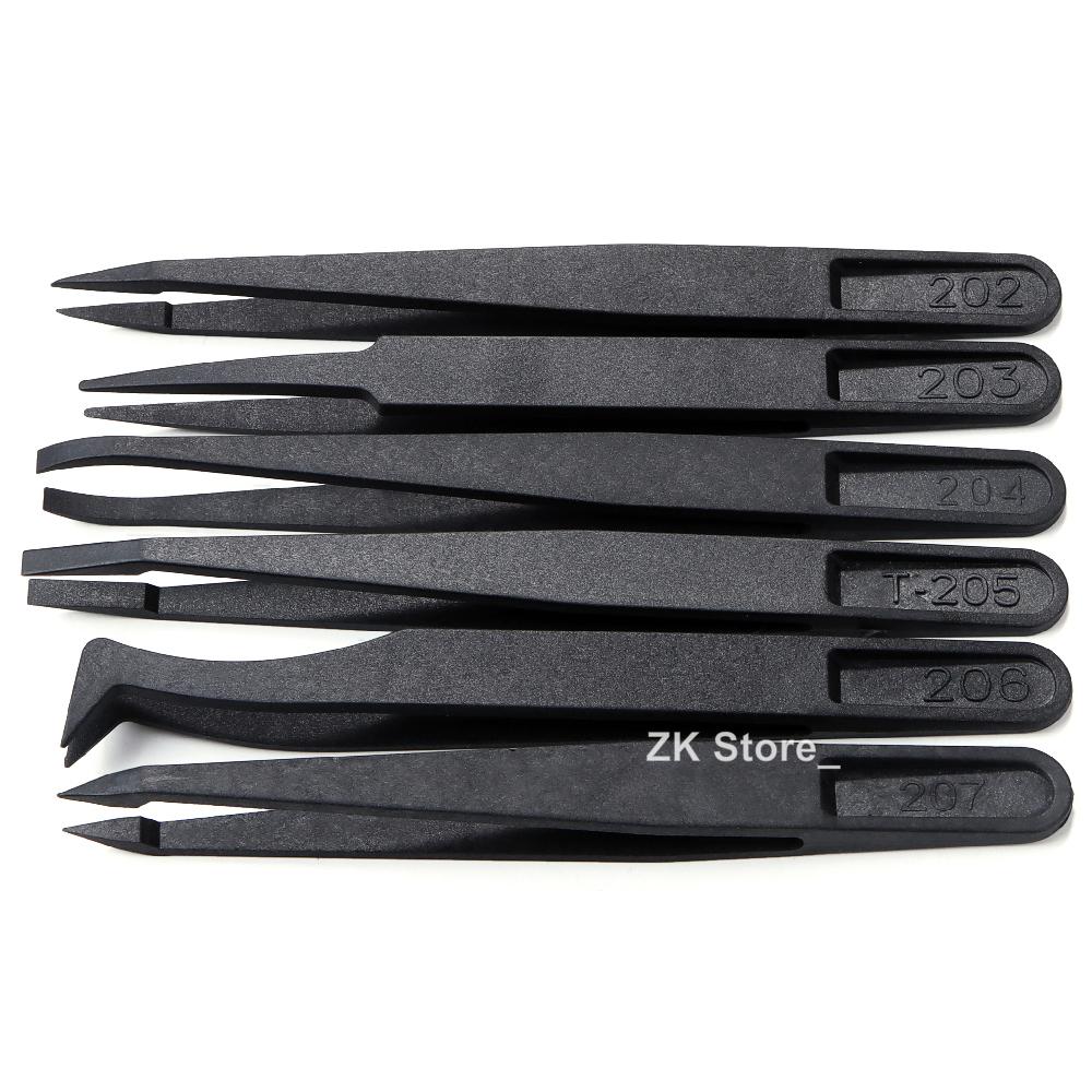 1/6 PCS Watch Repair Tool Kits Antistatic Carbon Fiber Tweezers Plastic Tweezers for Watchmaker Precision Accessory Installation